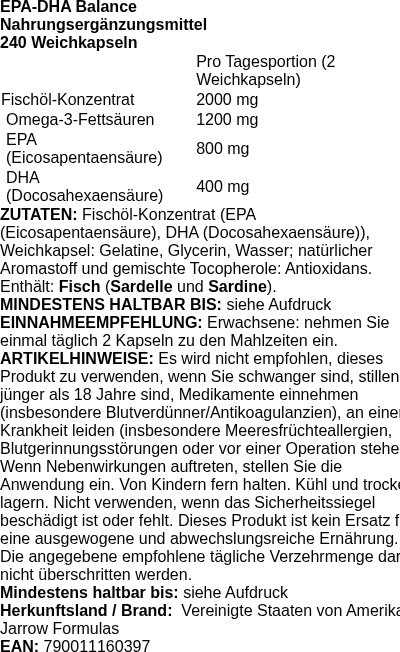 Produktetikett — EPA-DHA Balance - 240 softgels (PB 77460)
