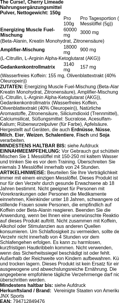 Produktetikett — The Curse!, Cherry Limeade - 150g (PB 118414)