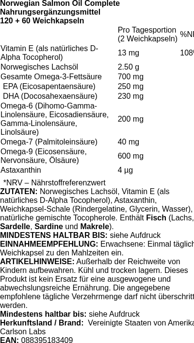 Produktetikett — Norwegian Salmon Oil Complete - 120 + 60 softgels (PB 94195)