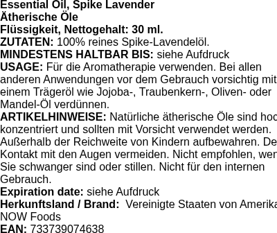 Produktetikett — Essential Oil, Spike Lavender - 30 ml. (PB 81067)