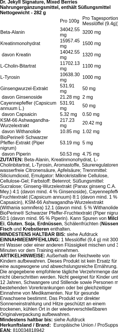 Produktetikett — Dr. Jekyll Signature, Mixed Berries - 282g (PB 126342)