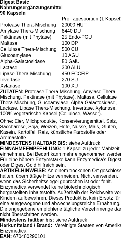 Produktetikett — Digest Basic - 90 caps (PB 100174)