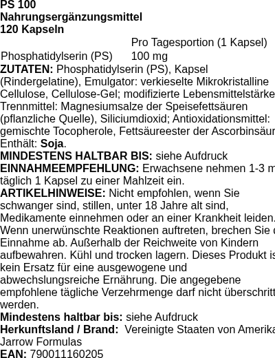 Produktetikett — PS 100 - 120 caps (PB 78247)