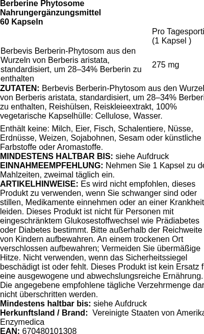 Produktetikett — Berberine Phytosome - 60 caps (PB 118676)