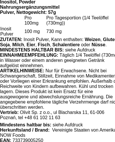 Produktetikett — Inositol, Powder - 57g (PB 88622)