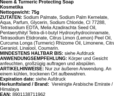 Produktetikett — Neem & Turmeric Protecting Soap - 75g (PB 102908)