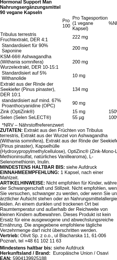 Produktetikett — Hormonal Support Man - 90 vegan caps (PB 122115)