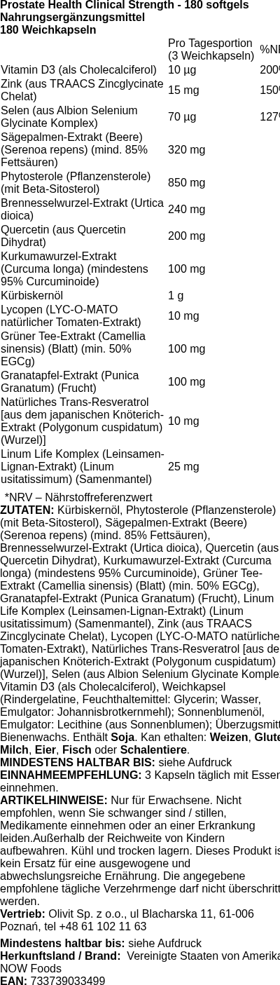 Produktetikett — Prostate Health Clinical Strength - 180 softgels (PB 79204)