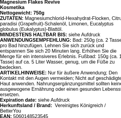 Produktetikett — Magnesium Flakes Revive - 750g (PB 108818)