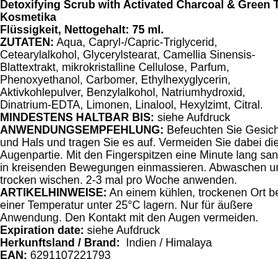 Produktetikett — Detoxifying Scrub with Activated Charcoal & Green Tea - 75 ml. (PB 114397)