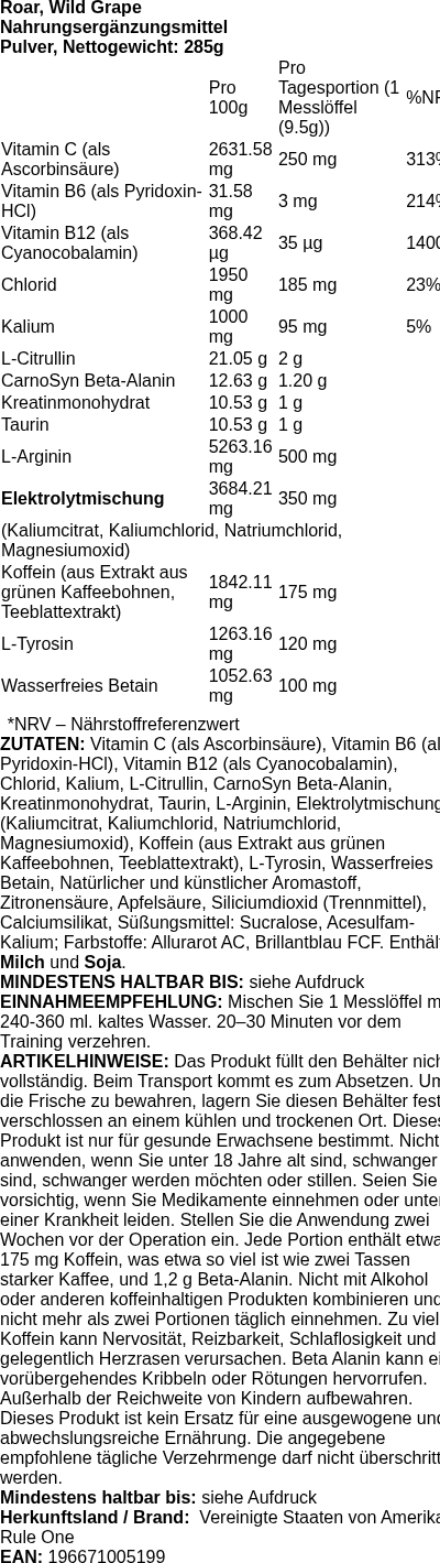 Produktetikett — Roar, Wild Grape - 285g (PB 117742)