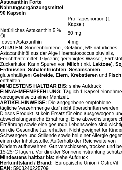 Produktetikett — Astaxanthin Forte - 90 caps (PB 124302)