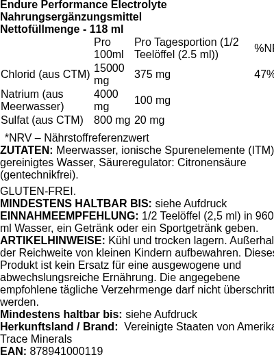 Produktetikett — Endure Liquid Electrolyte - 118 ml. (PB 101943)