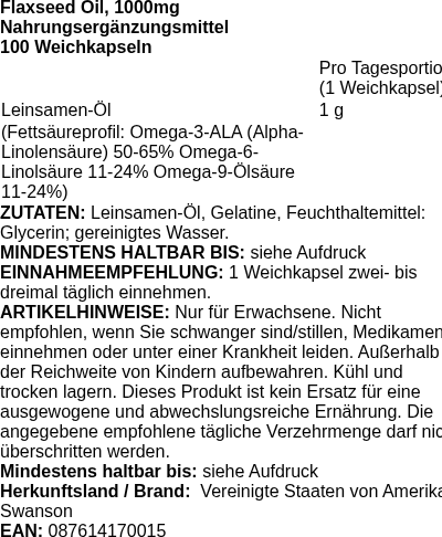 Produktetikett — Flaxseed Oil, 1000mg - 100 softgels (PB 84351)