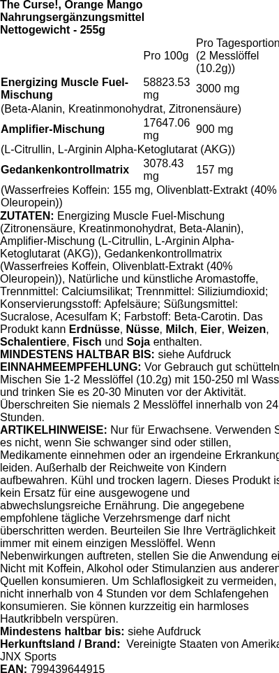Produktetikett — The Curse!, Orange Mango - 255g (PB 57991)