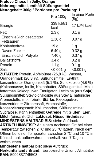 Produktetikett — Frulove Choco In Jelly, Orange - 300g (PB 123244)