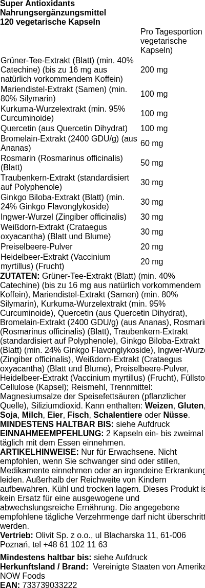 Produktetikett — Super Antioxidants - 120 vcaps (PB 10467)