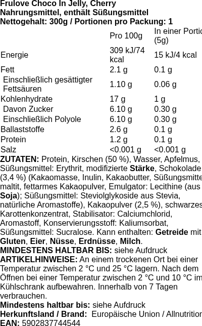 Produktetikett — Frulove Choco In Jelly, Cherry - 300g (PB 123243)