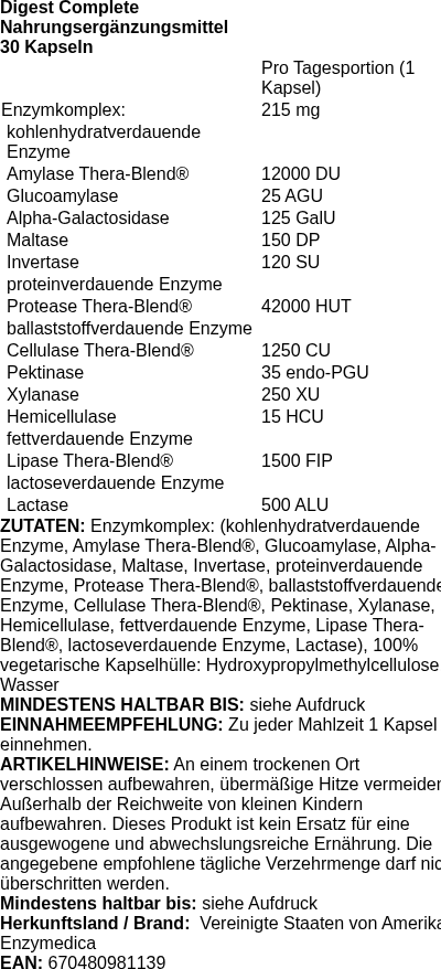Produktetikett — Digest Complete - 30 caps (PB 100183)