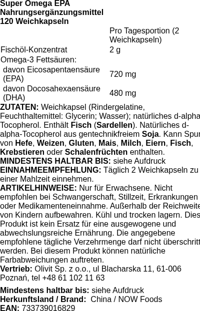 Produktetikett — Super Omega EPA - 120 softgels (PB 5829)