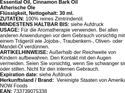 Produktetikett — Essential Oil, Cinnamon Bark Oil - 30 ml. (PB 71485)