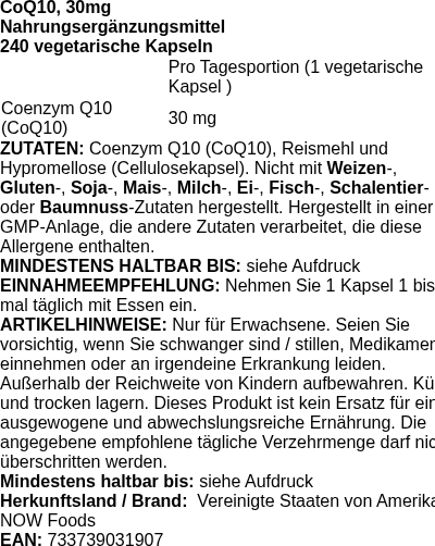 Produktetikett — CoQ10, 30mg - 240 vcaps (PB 81030)