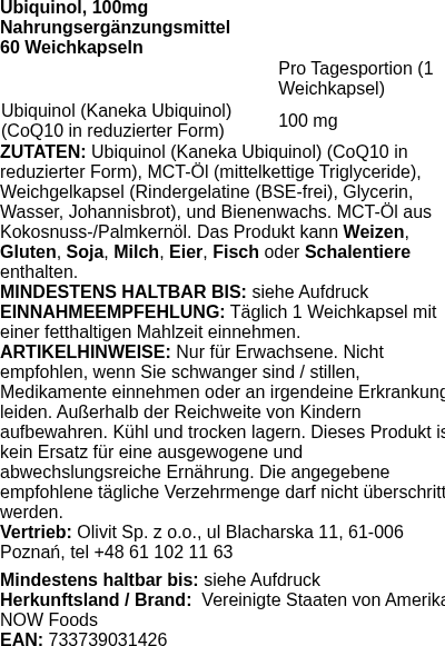 Produktetikett — Ubiquinol, 100mg - 60 softgels (PB 2984)