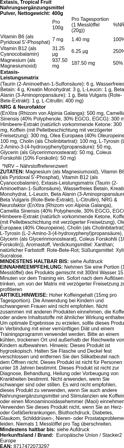 Produktetikett — Extasis, Tropical Fruit - 400g (PB 107553)