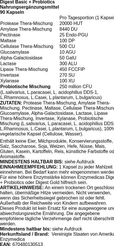 Produktetikett — Digest Basic + Probiotics - 90 caps (PB 100189)