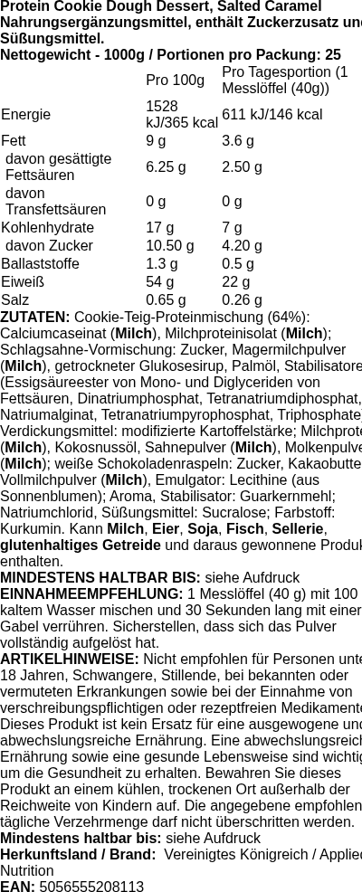 Produktetikett — Protein Cookie Dough Dessert, Salted Caramel - 1000g (PB 122654)
