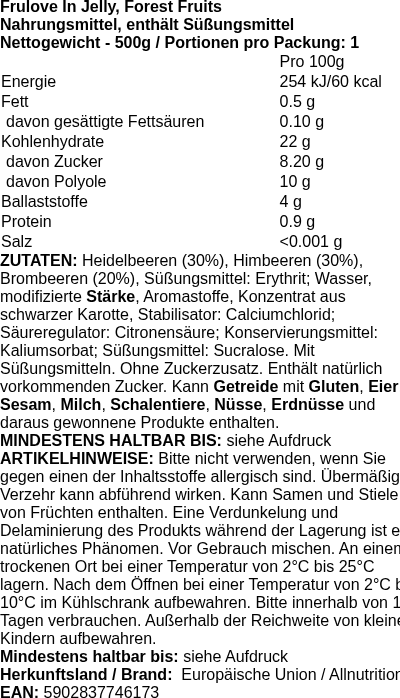 Produktetikett — Frulove In Jelly, Forest Fruits - 500g (PB 118748)
