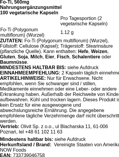 Produktetikett — Fo-Ti, 560mg - 100 vcaps (PB 60885)