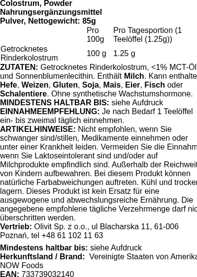 Produktetikett — Colostrum, Powder - 85g (PB 7918)