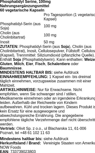 Produktetikett — Phosphatidyl Serine, 100mg - 60 vcaps (PB 56224)