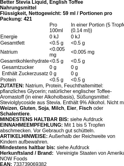 Produktetikett — Better Stevia Liquid, English Toffee - 59 ml. (PB 69537)