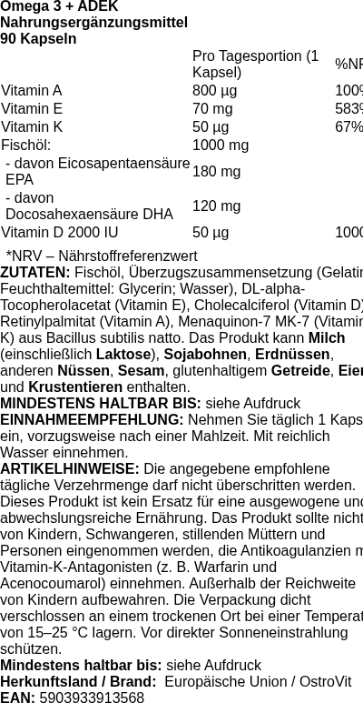 Produktetikett — Omega 3 + ADEK - 90 caps (PB 126885)