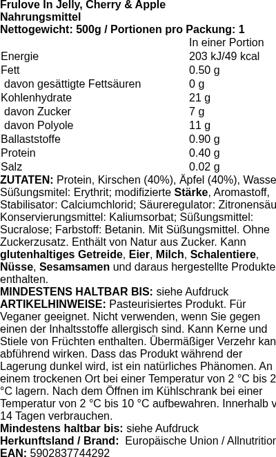 Produktetikett — Frulove In Jelly, Cherry & Apple - 500g (PB 119606)