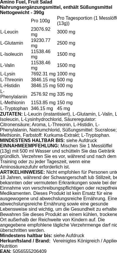 Produktetikett — Amino Fuel, Fruit Salad - 390g (PB 122766)