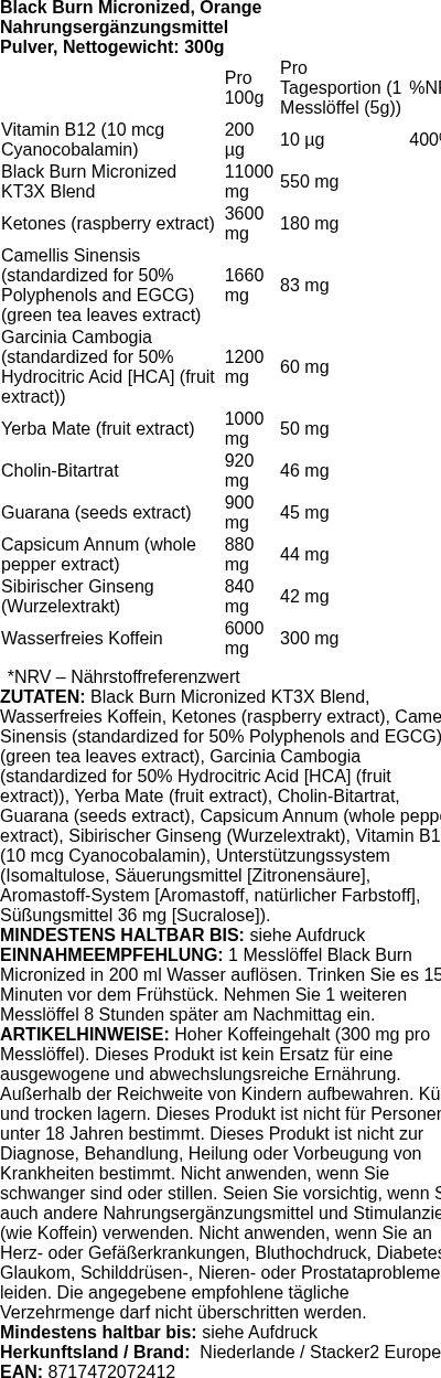 Produktetikett — Black Burn Micronized, Orange - 300g (PB 89534)