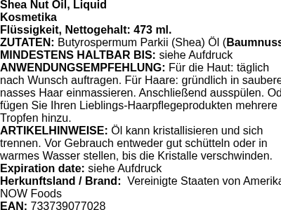 Produktetikett — Shea Nut Oil, Liquid - 473 ml. (PB 78685)