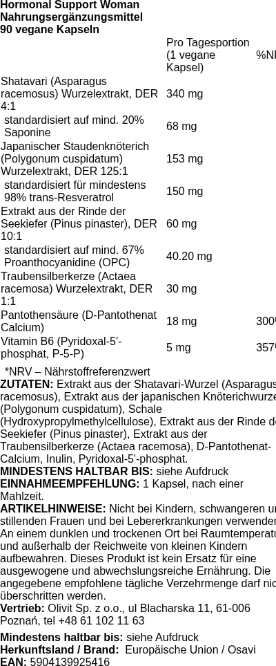 Produktetikett — Hormonal Support Woman - 90 vegan caps (PB 122136)