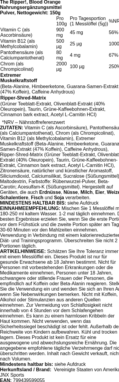 Produktetikett — The Ripper!, Blood Orange - 150g (PB 97327)