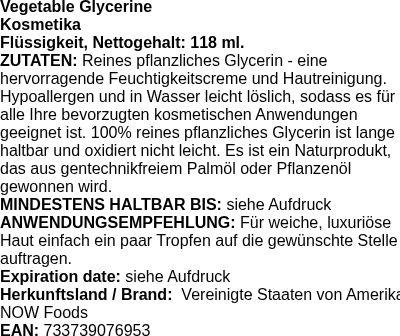 Produktetikett — Vegetable Glycerine - 118 ml. (PB 81047)