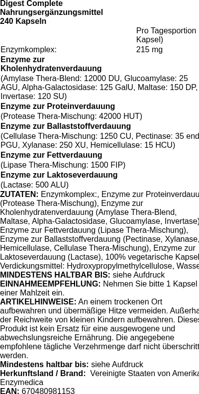 Produktetikett — Digest Complete - 240 caps (PB 118648)