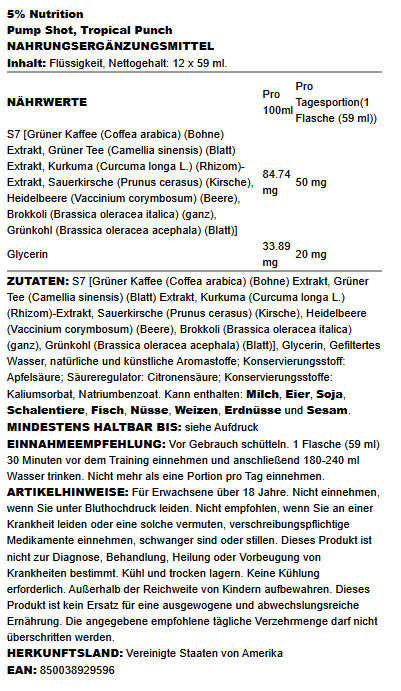 Pump Shot, Tropical Punch - 12 x 59 ml. - VitaeSupps