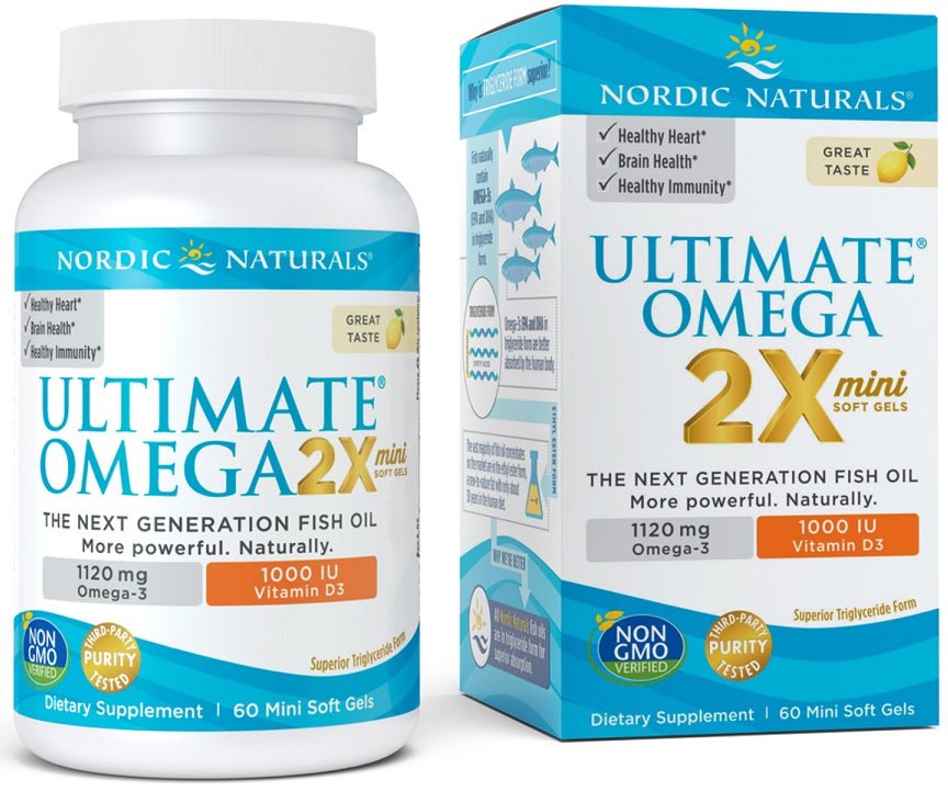 Ultimate Omega 2X Mini with Vitamin D3, 1120mg Lemon - 60 mini softgels - VitaeSupps
