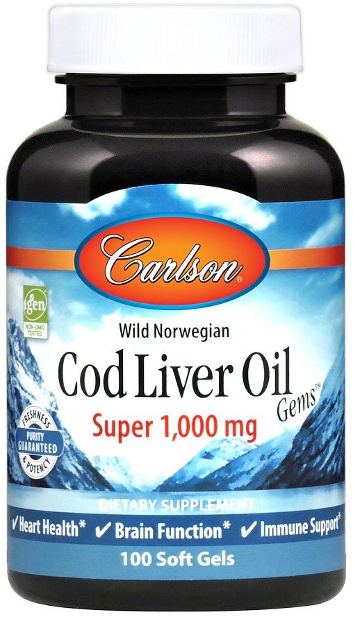 Wild Norwegian Cod Liver Oil Gems, 1000mg - 100 softgels - VitaeSupps