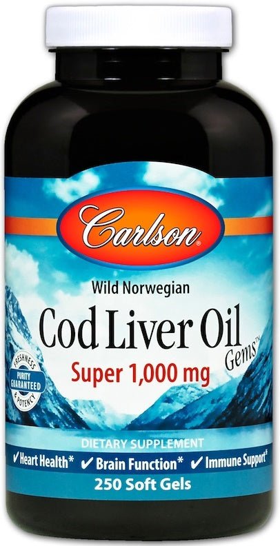 Wild Norwegian Cod Liver Oil Gems, 1000mg - 250 softgels - VitaeSupps